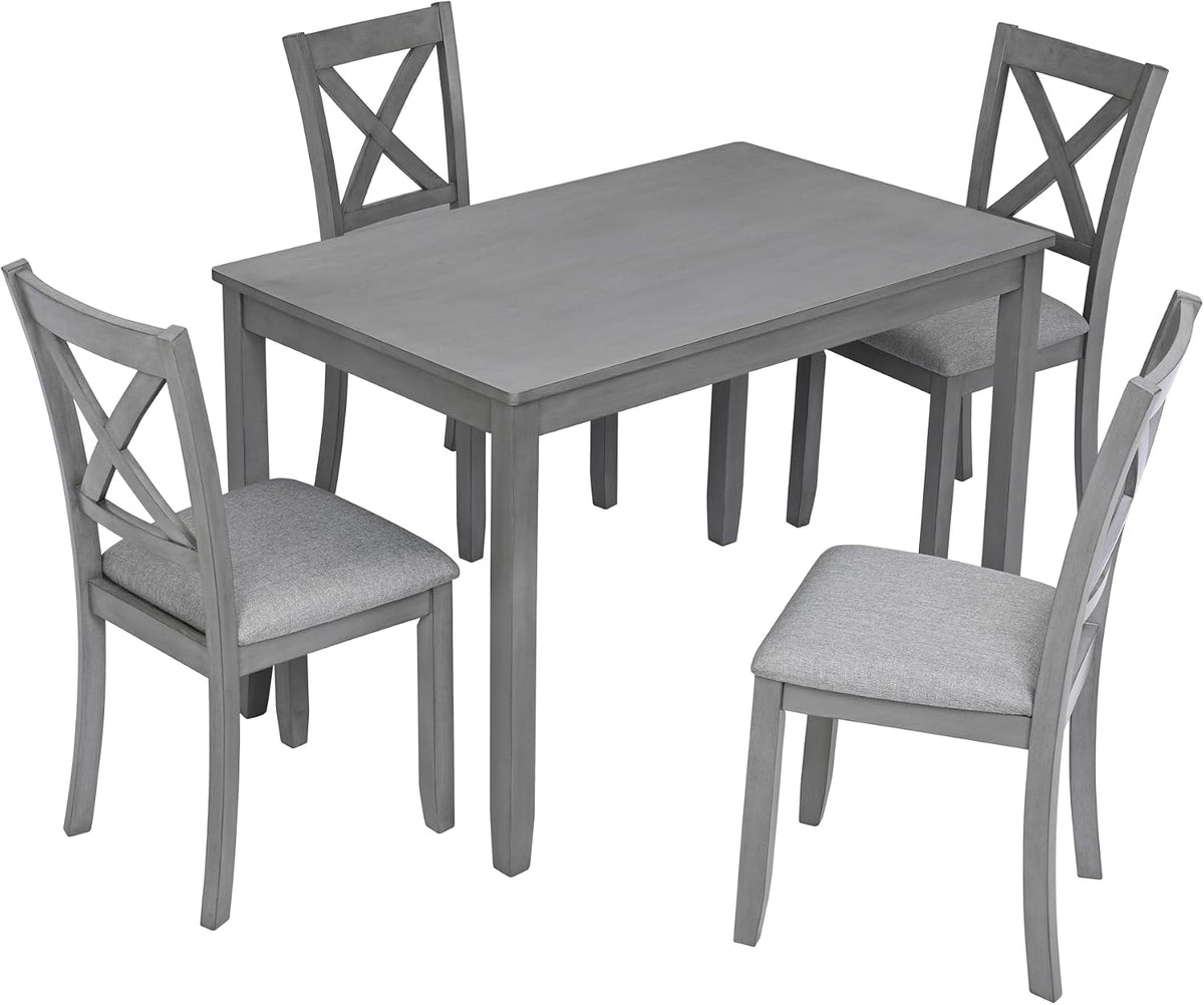 LUMISOL 5-Piece Dining Table Set for 4, Farmhouse Kitchen Table Set with 4 Upholstered Chairs, Wood Table and Chairs Set for Dining Room, Kitchen, Small Space, Grey