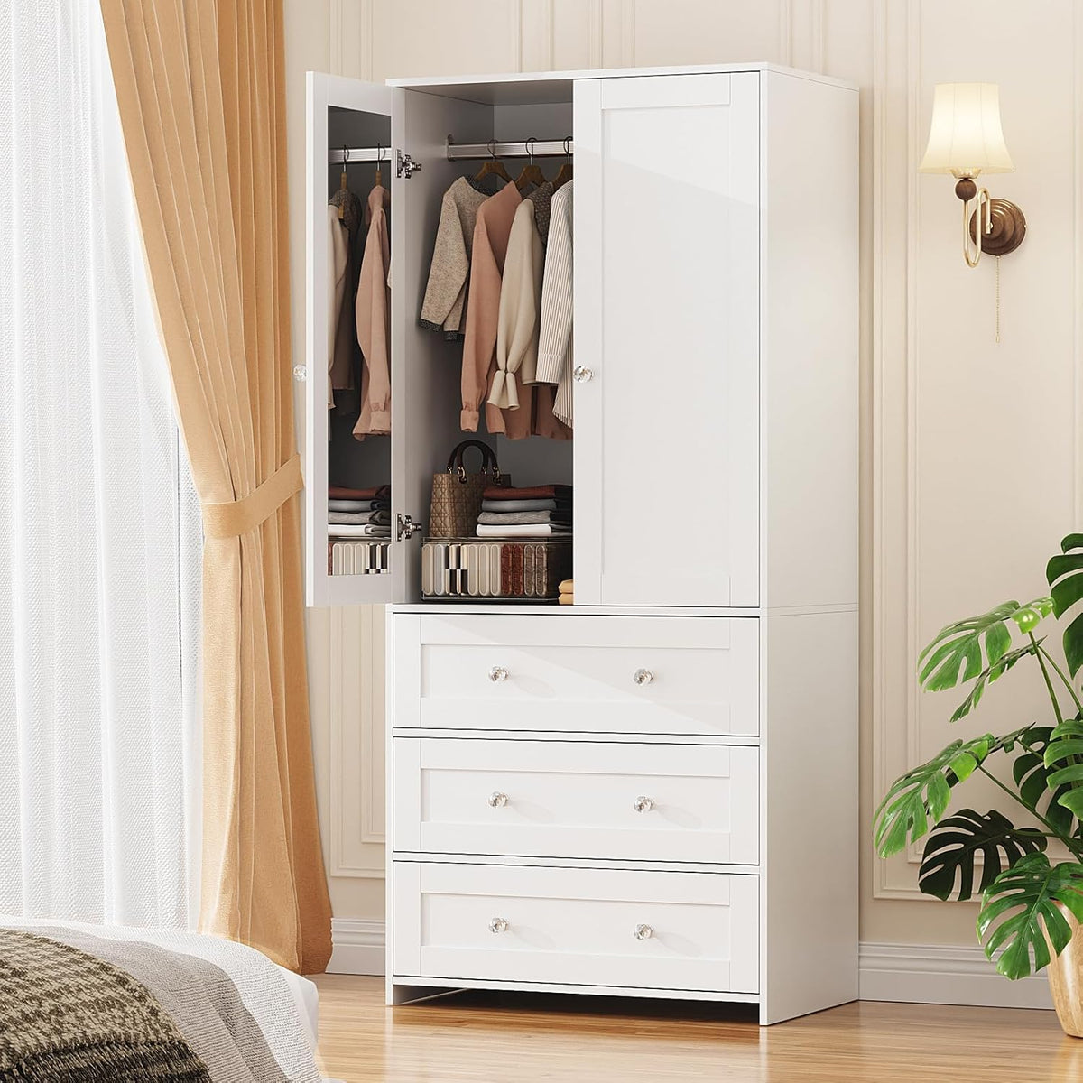 VOWNER 71" Tall Armoire Wardrobe Closet with Drawers and Mirror