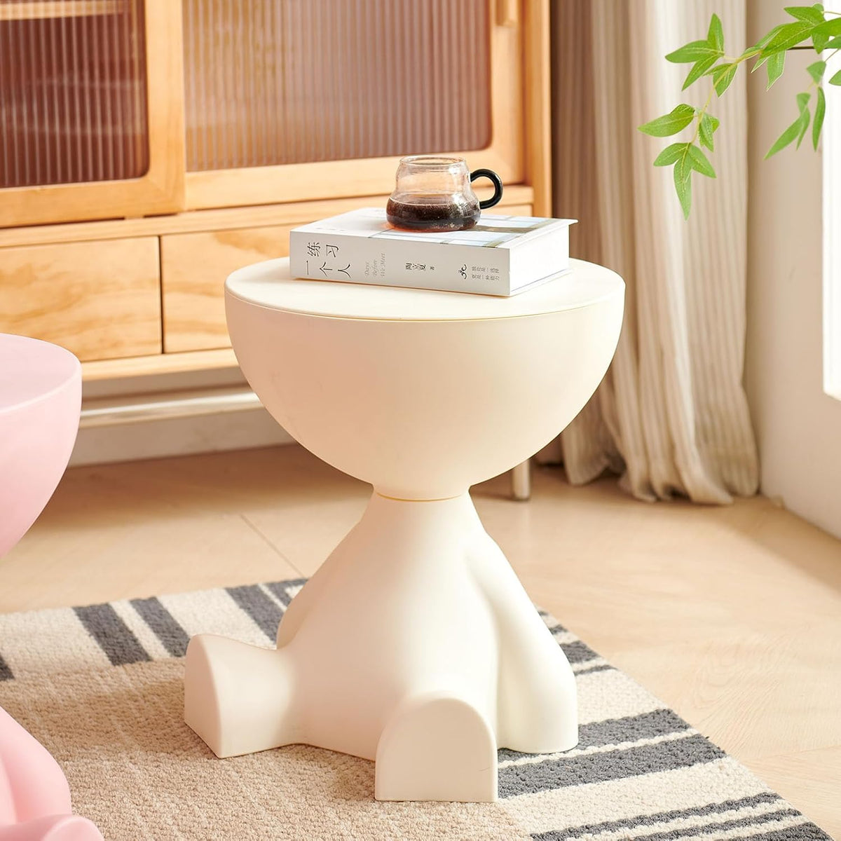Circle Side Table, Round Modern End Table, Waterproof & Durable, Small Coffee Table for Living Room, Bedroom, Bedside, Versatile Accent Table - Milky