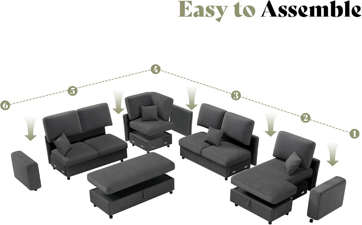130" Sectional Couches for Living Room, Modular Sectional Sofa, Grey | Sofa Converts to Sleeper, Throw Pillows