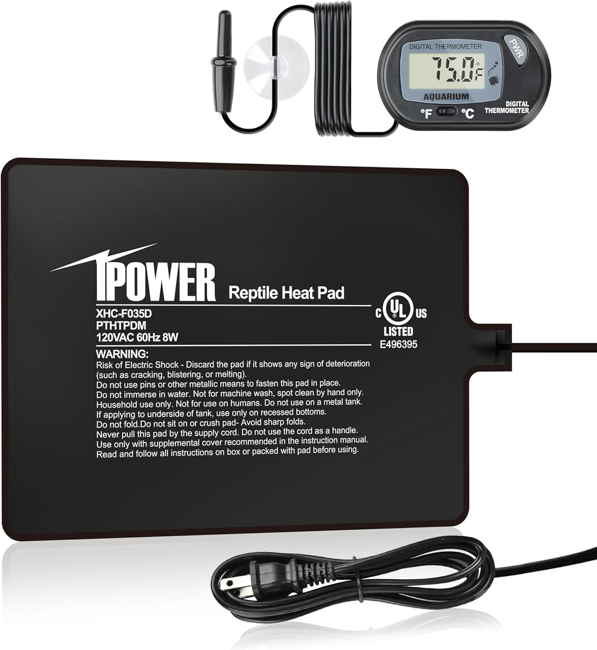 iPower 6 by 8-Inch 8W Reptile Heat Mat, LCD Digital Aquarium Thermometer, Under Tank Warmer Terrarium Heat Pad for Turtles Lizards Frogs and Other Small Animals, Multi Sizes