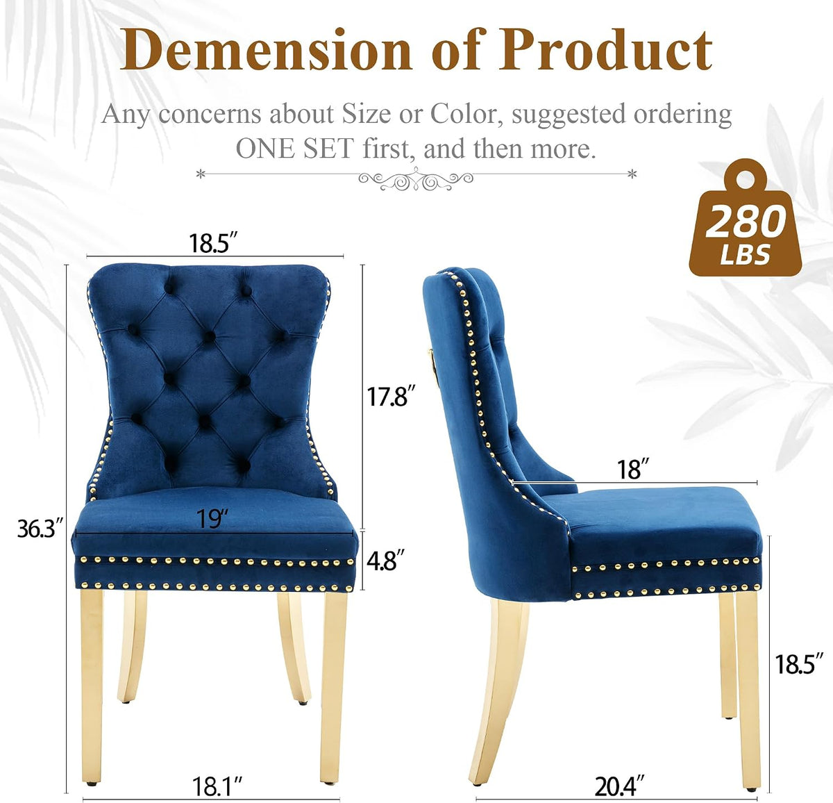 civama Dining Room Chairs Set of 6, Velvet Nikki Collection Dining Chair Upholstered Modern Tufted Kitchen Chair with Nailhead Back Pull Ring Golden Steel Legs, Blue