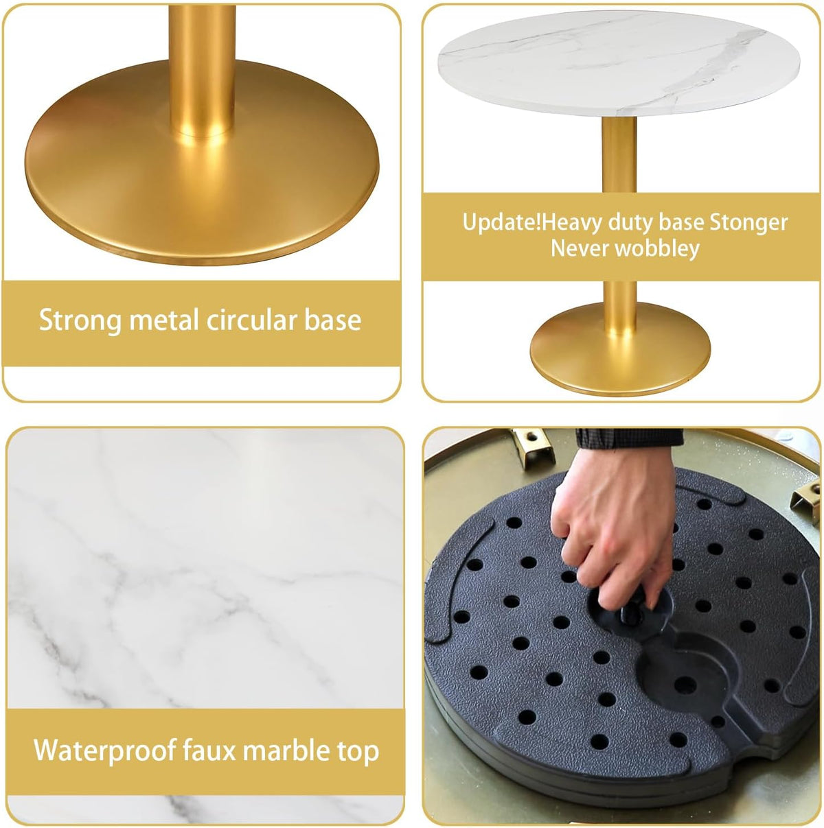 30 Inch Round Dining Table, Modern Tulip Bistro Table with White Faux Marble Top and Weighted Gold Pedestal Base, Small Kitchen Table for 2-4 People, Mid Century Style for Dining Room, Cafe, Office