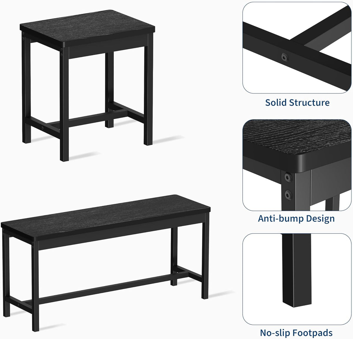 IDEALHOUSE 5-Piece Extendable Dining Table Set for 6-8 People, 63 Inch Kitchen Table with 2 Benches & 2 Stools, Space Saving Modern Dining Room Furniture, Black