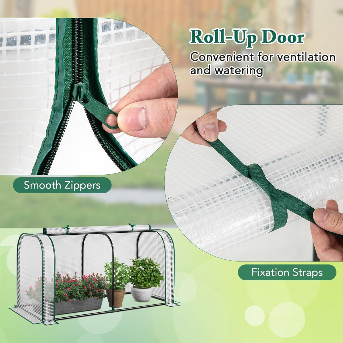 Mini Greenhouse, 47" x 22" x 24" Portable Greenhouse with Roll-Up Door, Ground Stakes, Metal Frame, Waterproof & Sun-Protective PE Cover, Small Green House for Outdoors & Indoors (White)