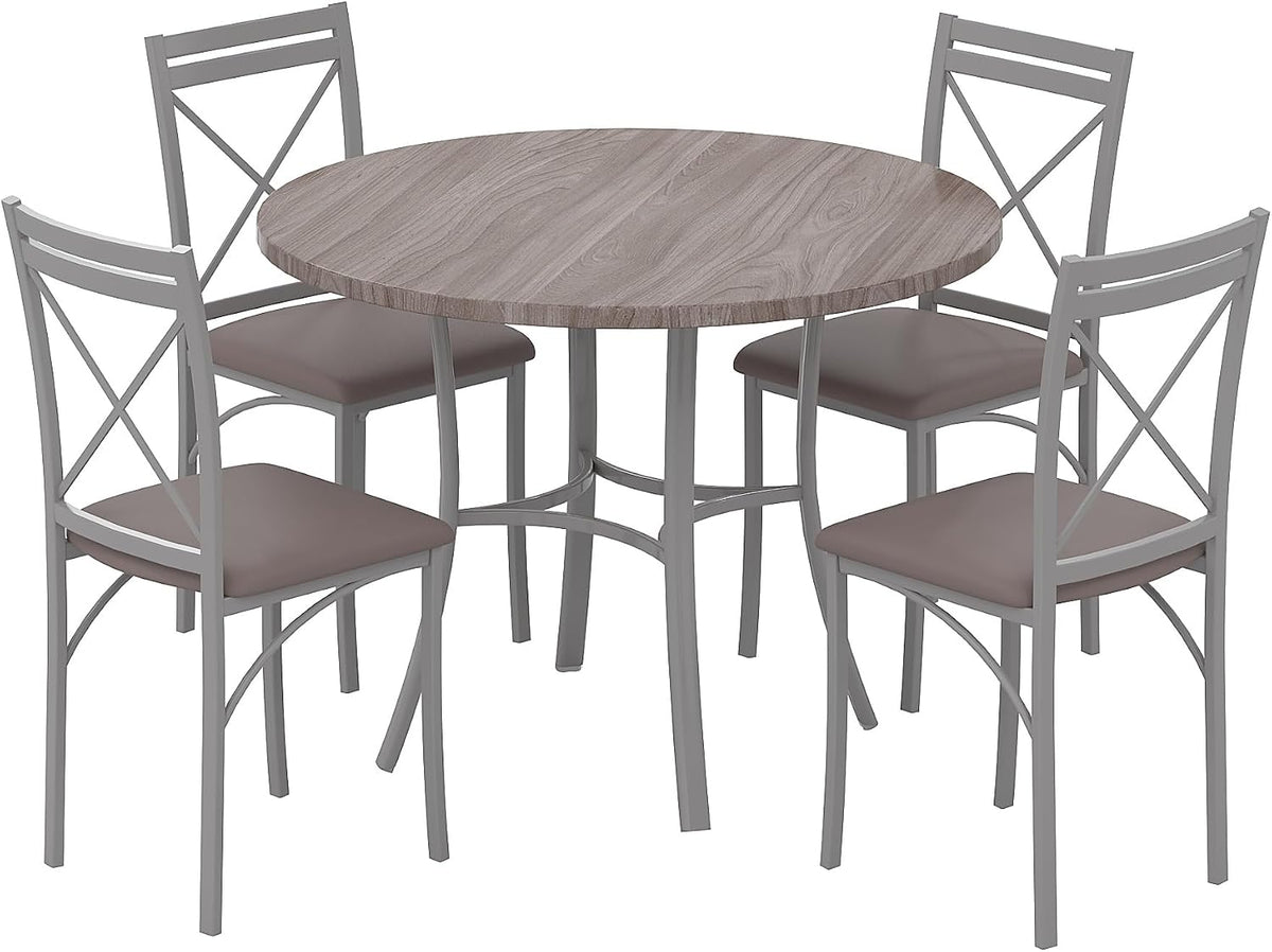 VECELO 5 Piece Dining Table Set for 4, Wood Grain Dinette with Chairs for Kitchen, Breakfast Nook, Small Space, Light Grey
