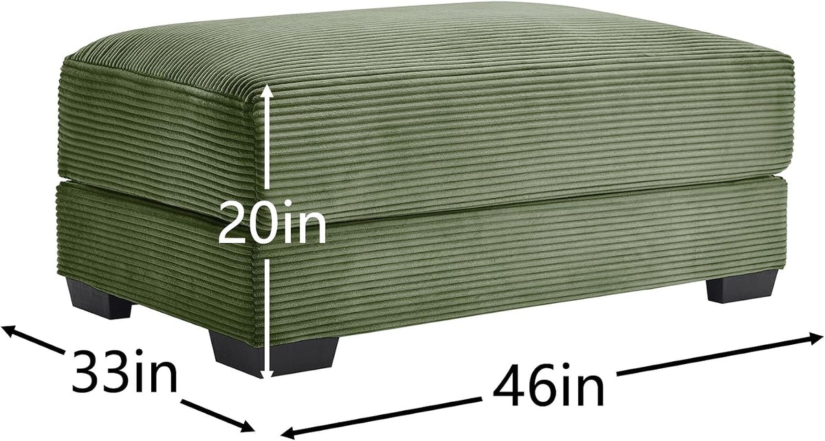 mikibama Corduroy Upholstered Ottoman Bench for Living Room,46" x 33" Sofa Ottomans,Modern Sofa Stool,Serves as Extra Seating Bench in Bedroom,Entryway (Green, Ottoman)