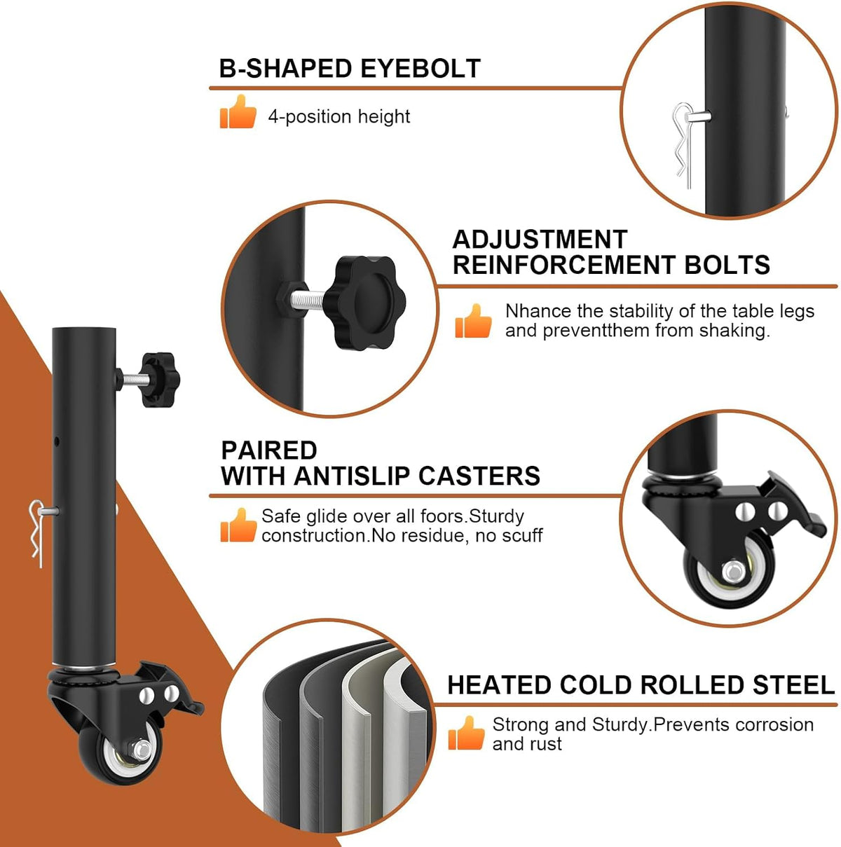 Table leg extender with casters 7in,adjustable metal table leg extender | Table Leg Extender for Straight and Curved Legs,2 Levels/Height can Extend (8pcs)(Black,6.3in-7.9in)