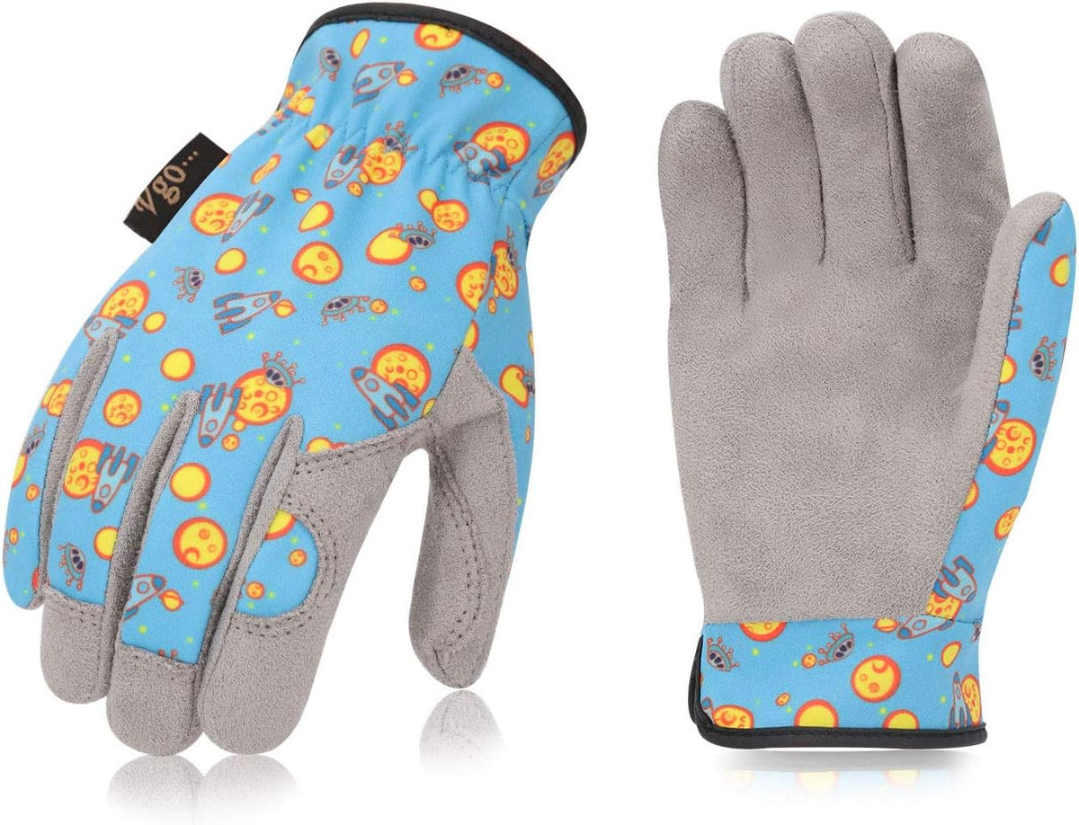 Vgo... 1-Pair Age 5-6 Kids Gardening Gloves,Children Yard Work Gloves,Toddlers,Boys,Girls(Size L, Blue Plane, KID-MF7362)