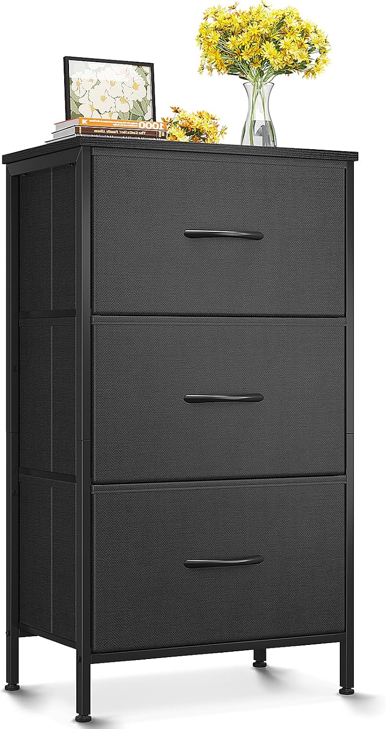 AODK Small Dresser for Bedroom Nightstand with 3 Storage Drawers, Black | Chest of Drawers End Table for Living Room, Closet Dresser with 3 Storage Drawers Organizer Clothes