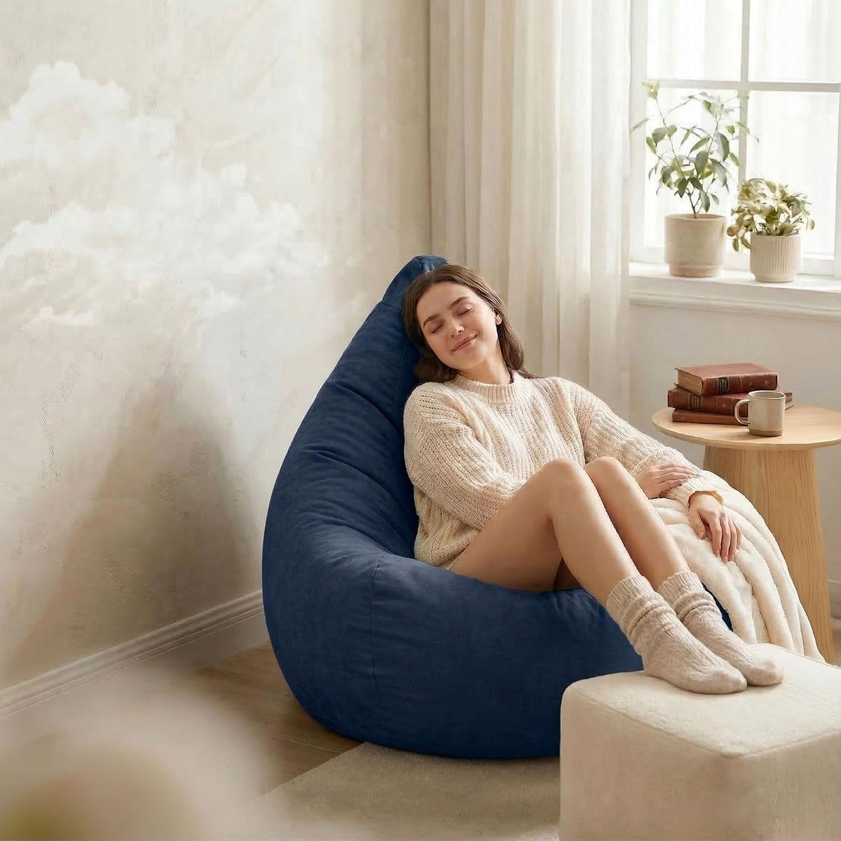 Gouchee Home Easy Collection Bean Bag Chair for Kids and Adults - Ink - Beanbag Couch for Indoor Living Spaces - Cozy Chair, Stylish, and Comfy Lazy Sofa Chair for Reading, Gaming, and More