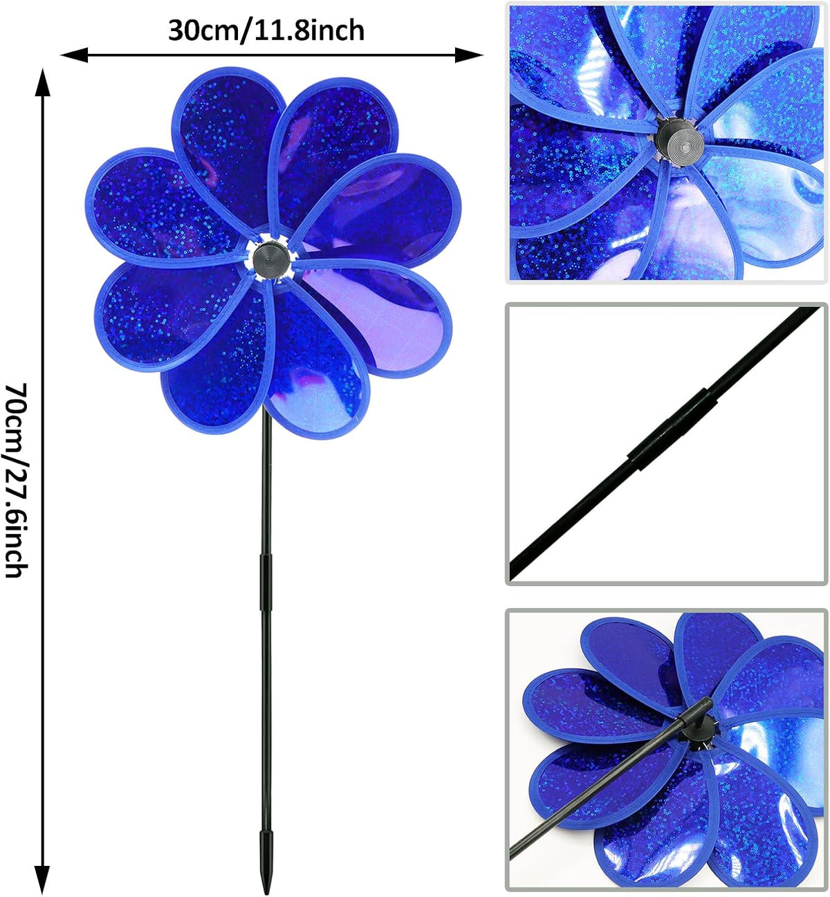 4PCS Flower Wind Spinner Sparkly Lawn Pinwheel 11.8 inch Colorful Rainbow Garden Windmill for Garden, Party, Outdoor, Yard Decor