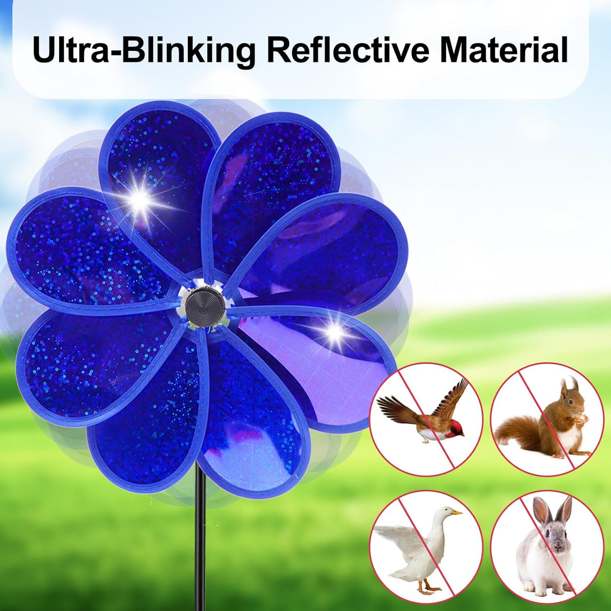 4PCS Flower Wind Spinner Sparkly Lawn Pinwheel 11.8 inch Dark Blue Garden Windmill for 4th of July, Garden, Party, Outdoor, Yard Decor