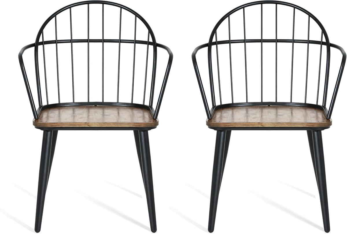Christopher Knight Home Drats Dining Chairs Set of 2, Accent Dining Chair, Birch Finish Seating Kitchen Chair, Bucket Backrest Metal Frame Armchair, Industrial Dining Chair for Dining Room, Natural