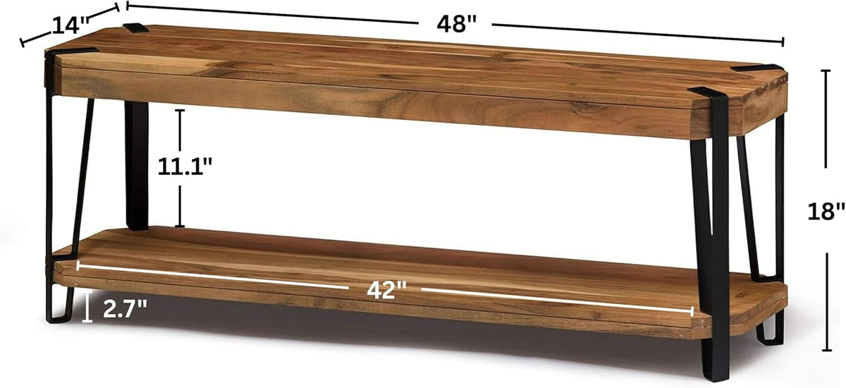 Ryegate 48-Inch Live Edge Acacia Wood & Metal Entryway Bench with Bottom Shelf – 2-Tier Rustic Industrial Wood Bench for Dining Room, Living Room, or Bedroom by Alaterre Furniture