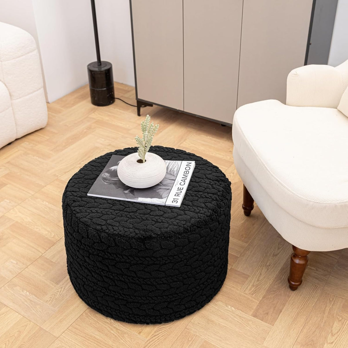 Asuprui 20x14 Inch Unstuffed Ottoman Pouf Cover – Lightweight Foot Rest, Floor Bean Bag Chair, Storage Pouf for Living Room, Bedroom & Balcony (Filler Not Included) (Black)