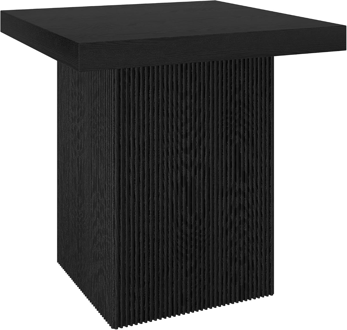 Henn&Hart 22" Fluted Modern Wooden Square End Table, Ribbed Side Table, Nightstand for Living Room, Office, Family Room, or Bedroom, Natural Black