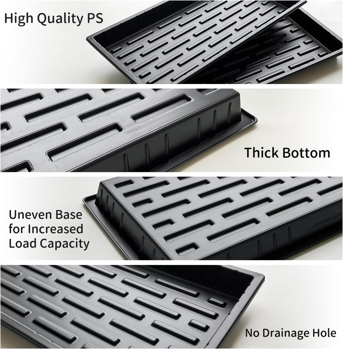 Growing Trays, 1020 Plant Nursery Trays Heavy Duty Seed Starter Flat Seedling Tray for 72/128 Cell Plug Tray Transplant Growing Microgreens (21"×11", 10 Pack, 1.6" Deep, Without Holes)