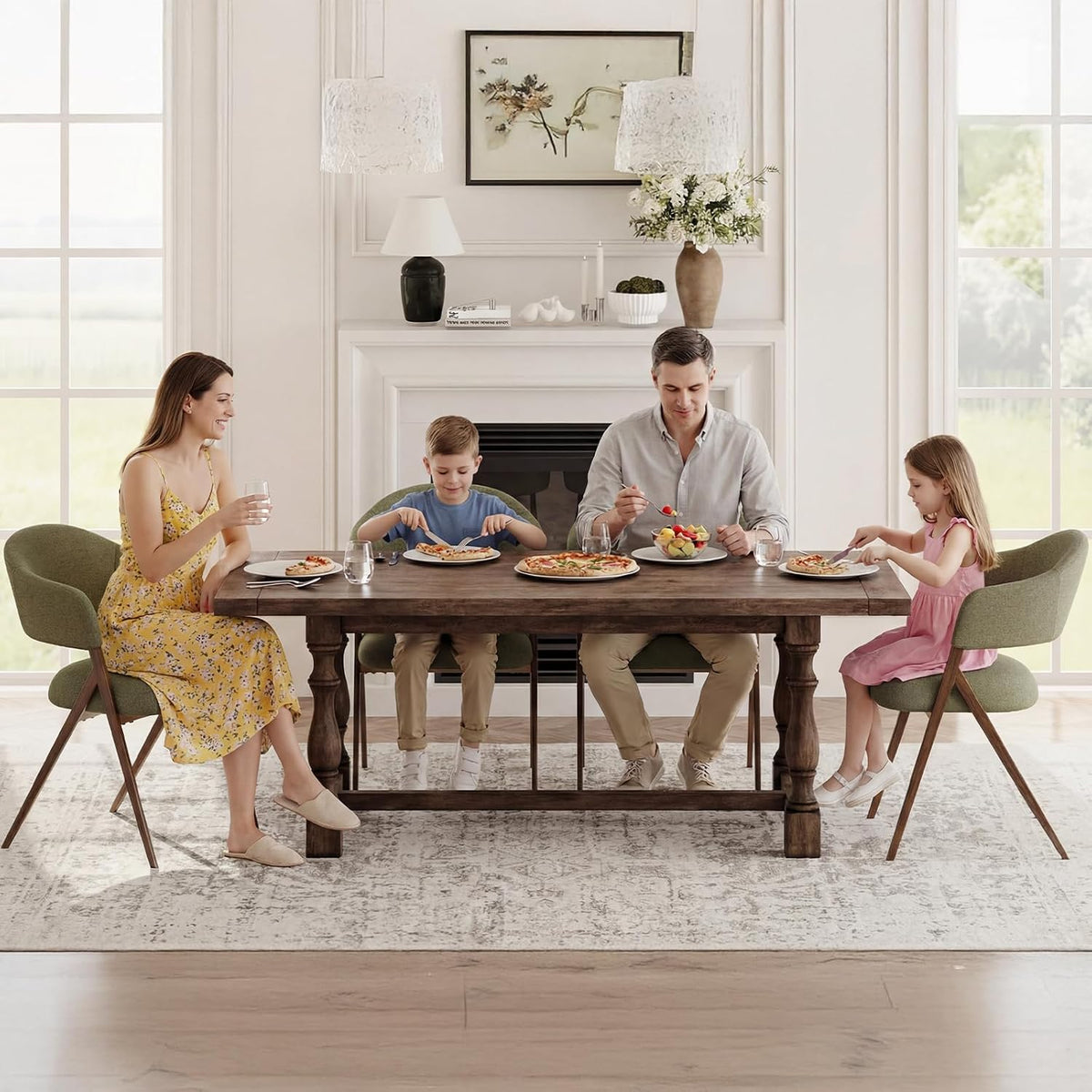 COLAMY Dining Chairs Set of 4, Modern Upholstered Dining Room Kitchen Chairs with Iron Legs, Open Back and Padded Seat, for Living Room/Restaurant/Cafe, Beige
