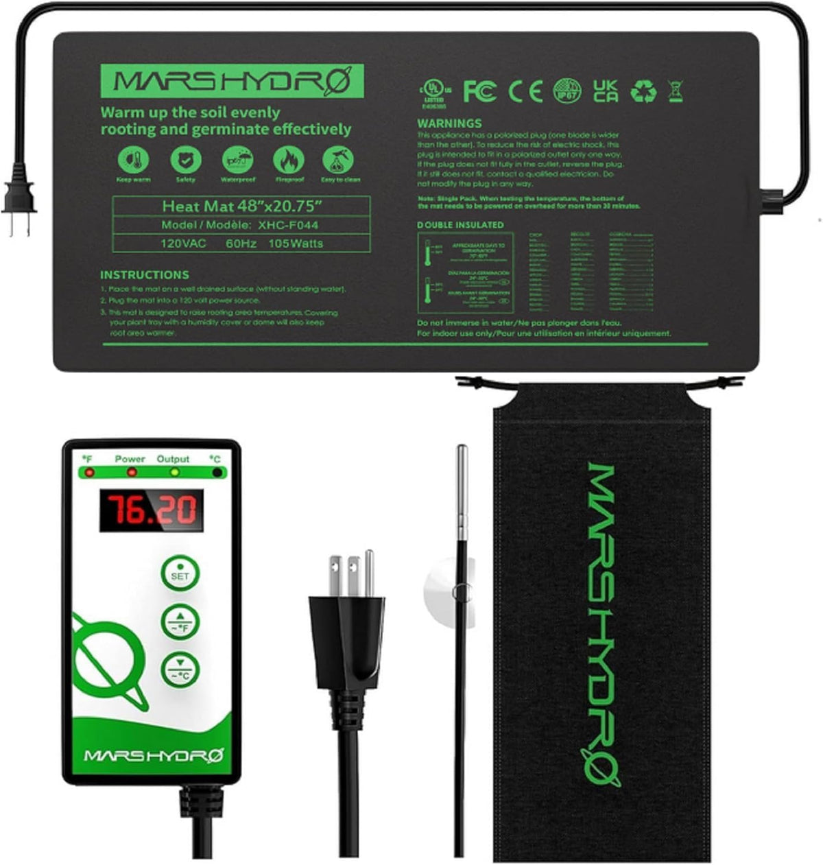 MARS HYDRO 48''x20.75'' Seedling Heat Mat with Thermostat Combo Set，Heating Pad for for Germination, Indoor Gardening, Greenhouse