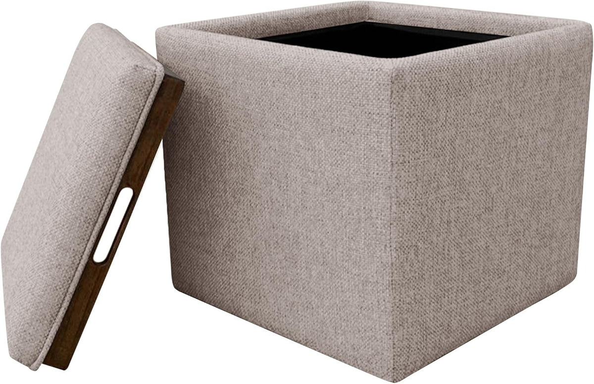 HomePop 17.5" Storage Ottoman with Tray Top - Light Brown Woven