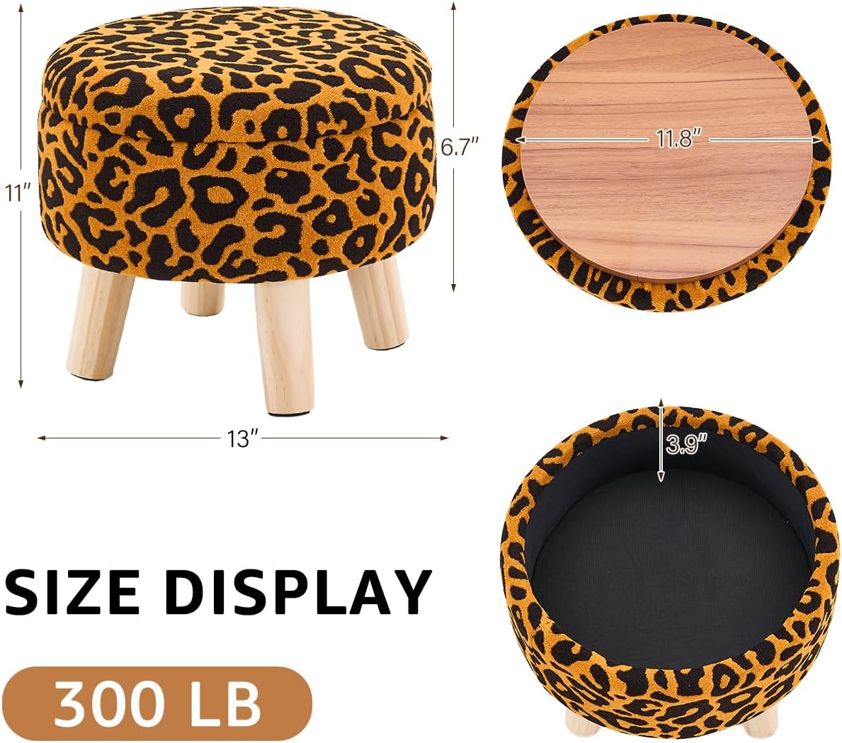 Wimarsbon Storage Ottoman, Modern Round Footrest with Soft Padded Seat, Pattern Velvet Footstool with Wood Legs, Accent Small Table or Plant Stand for Hallway, Living Room (Orange)