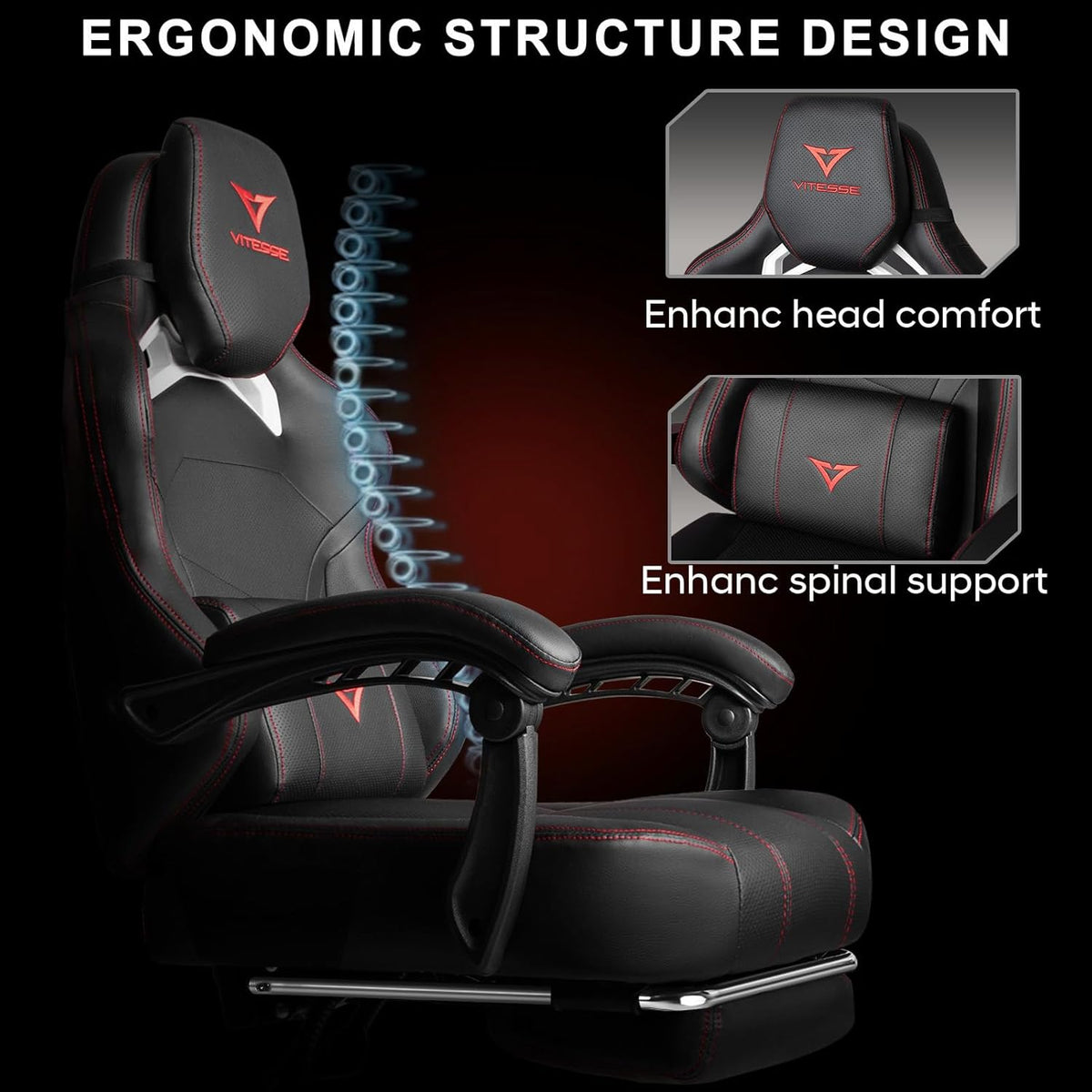 VITESSE Big and Tall Gaming Chair 400lb Capacity with Footrest | Racing-Style High Back Video Game Chair for Adults, PU Leather Computer Chair with Oversized Headrest for Gaming and Work