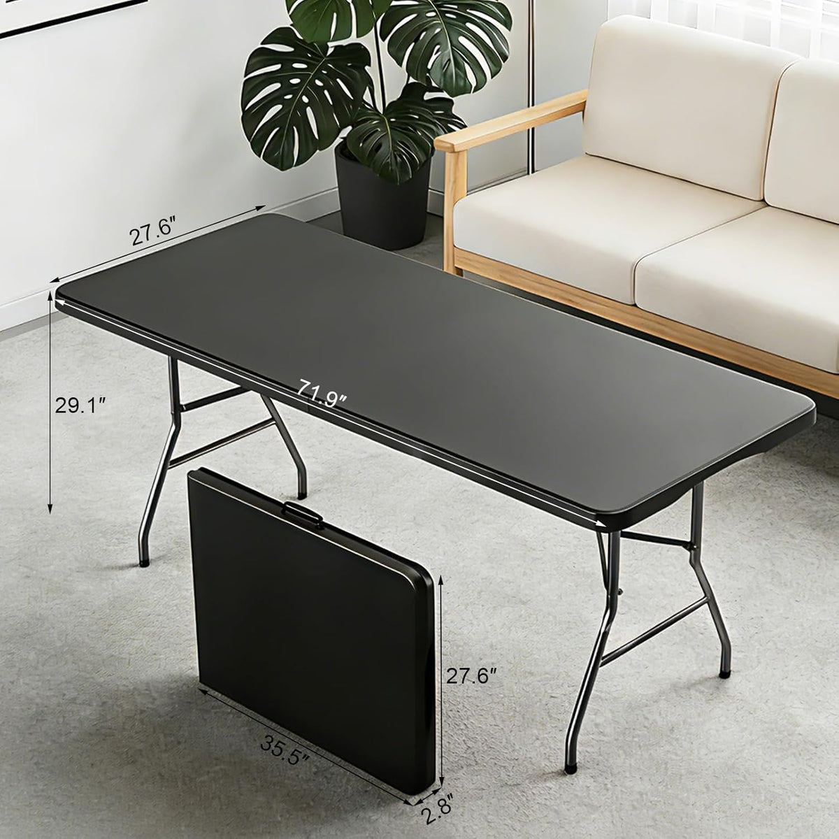 6FT Folding Tables – Heavy Duty Portable Foldable Picnic Table with Built-in Handle, 450 lb Capacity – Ideal for Events, Parties, Crafts, Camping & Dining (6-Pack, Black)