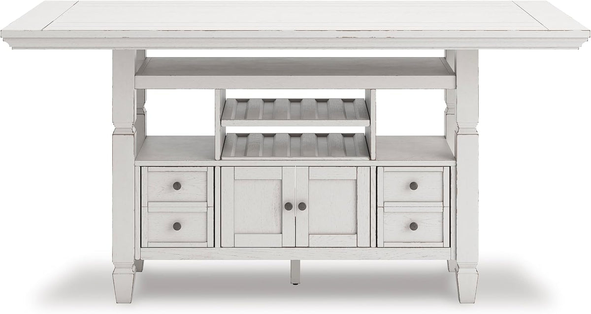 Signature Design By Ashley Robbinsdale 72-Inch Counter Height Dining Table with Kitchen Island Storage, Rubberwood Solids, Ash Veneer and MDF Substrates, Antique White