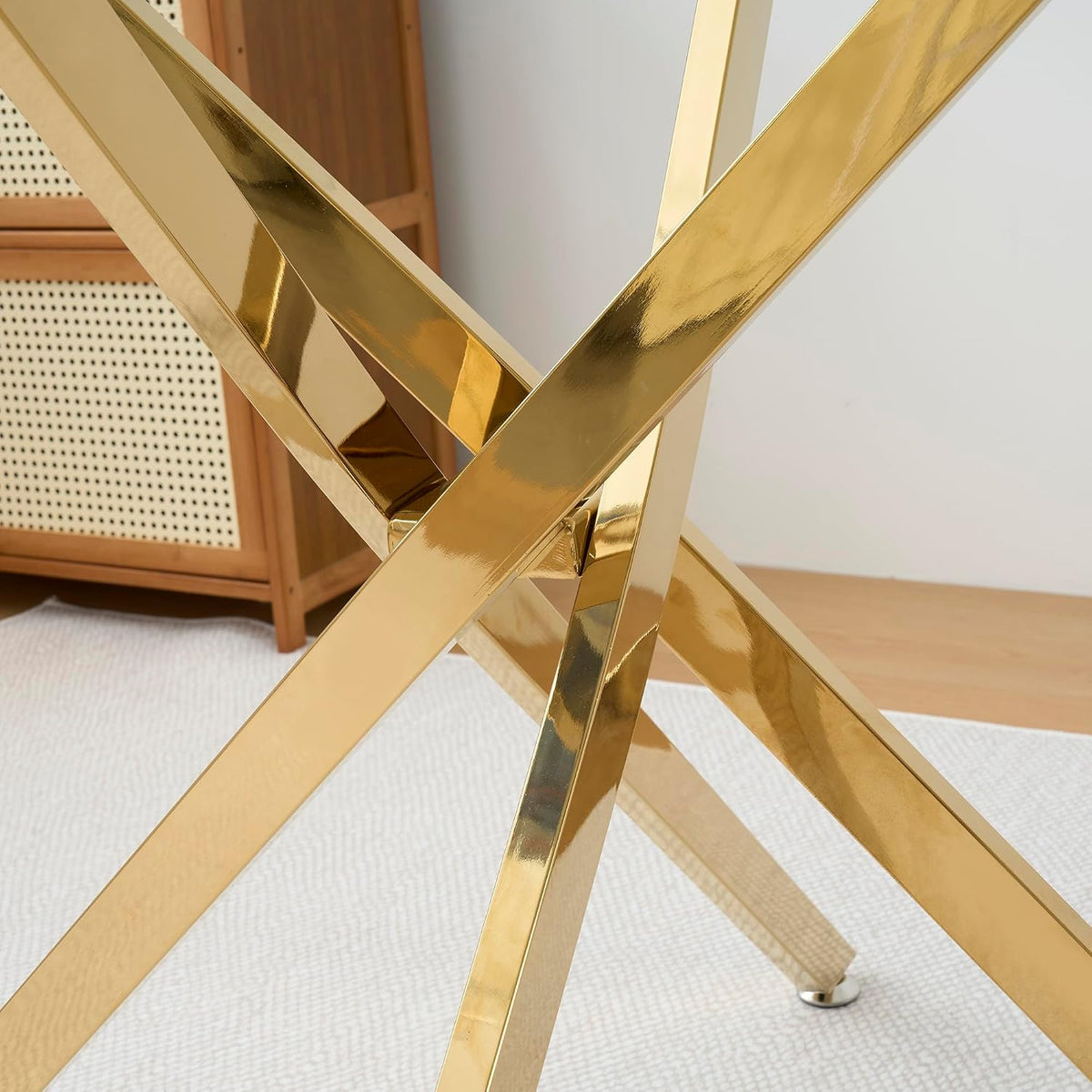 Modern Dining Table for 4 People, 36" Square Dining Table with Gold Chrome Metal X-Base, Square Tempered Glass Dining Room Table, Small Kitchen Dining Room Tables Dinner Tables