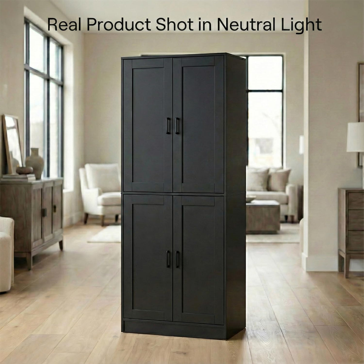 DIYART 71" Tall Kitchen Pantry Cabinet, Freestanding Food Storage Organizer with Doors & Adjustable Shelves, Large Utility Hutch Cupboard for Dining Room, Kitchen & Home Office, Black