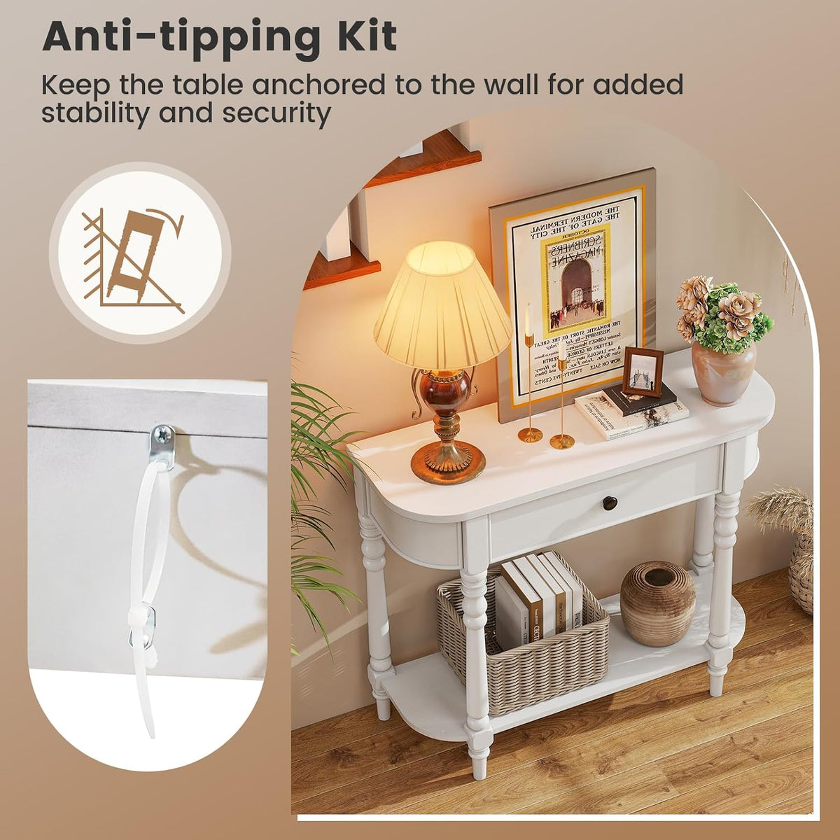 Giantex 2-Tier Narrow Console Table, 36" White Entryway Table with Storage Drawer & Elegant Legs, Wooden Sofa Table with Open Shelf for Living Room, Foyer, Hallway, Bedroom, Entrance