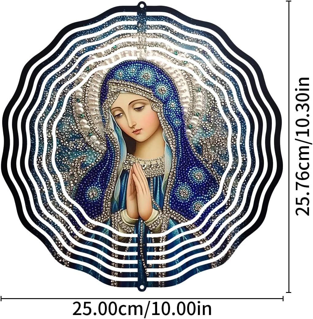 Virgin Mary Prayer Wind Spinner, Metal Wind Spinners Outdoor Indoor, Religious Virgin Mary Hanging Garden Decor for Outside, Stainless Wind Spinners for Yard and Garden 10 inch 3D (25.76X25 CM)