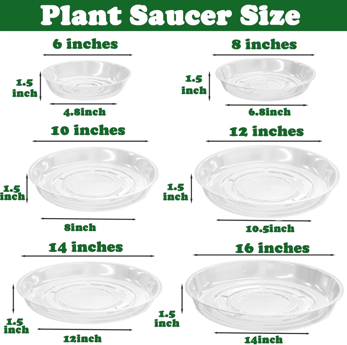 20 Packs 8 Inches Clear Plant Saucers for Indoor Outdoor Use Heavy Duty Plastic Plant Trays for Planter Bulk Flower Pot Drip Trays to Catch Water, 4 to 20 Inch, Round Transparent