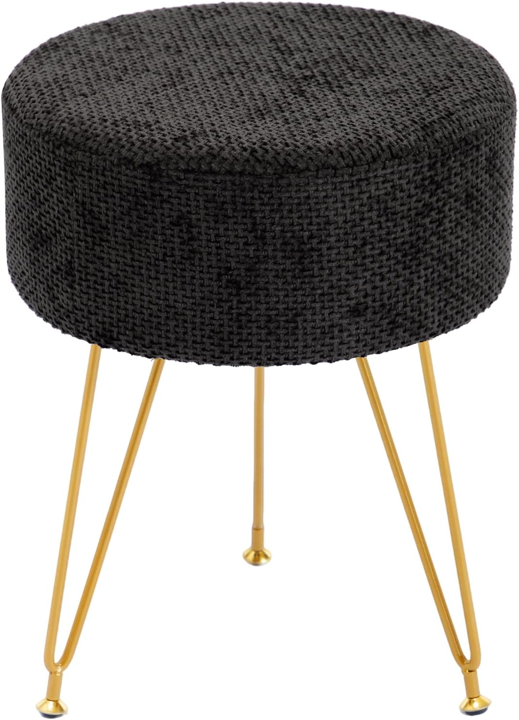 DUMOS Vanity Stool, Velvet Vanity Chair for Makeup Room, Round Ottoman Foot Rest with Gold Metal Legs, Makeup Dressing Table Seat for Bedroom, Living Room, Entryway, Black