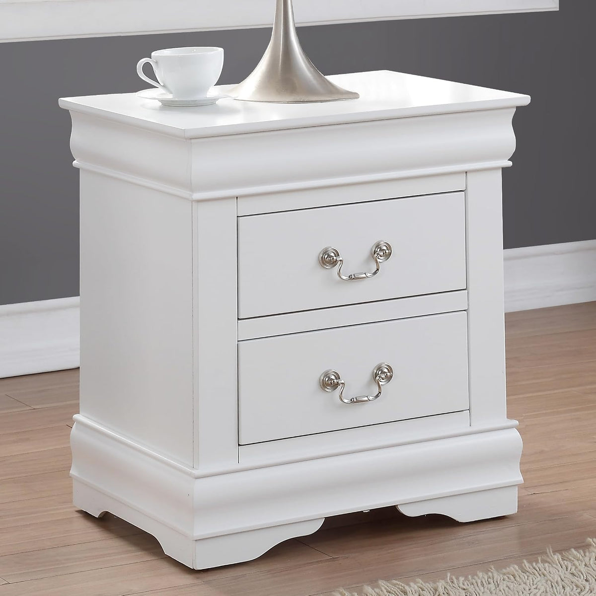 Knocbel Traditional Nightstand End Tables Side Table with 2 Drawers and Metal Handles for Bedroom Living Room Entryway, Fully Assembled, 21" W x 15" D x 24" H White