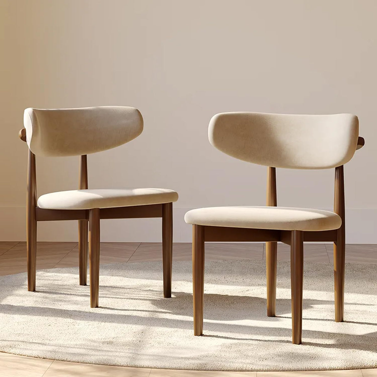 POVISON Modern Dining Chairs Set of 4, Armless Cotton Linen Dining Chair Set with Sackcloth Cushions and Dark Walnut-Coloured Ash Wood, Pre-Assembled Design