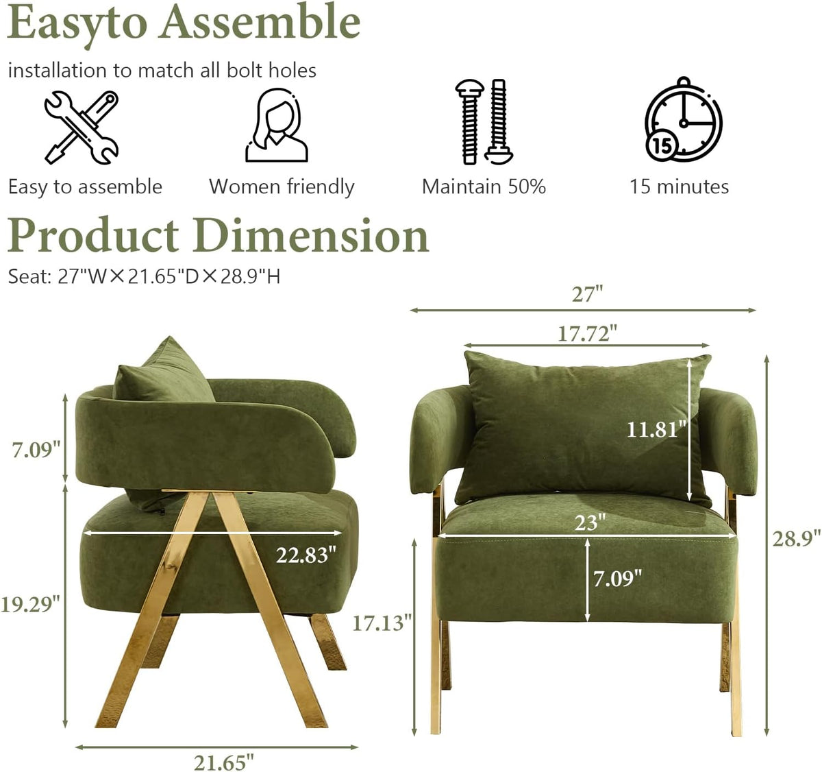 STHOUYN Modern Dining Chairs Set of 4, Upholstered Velvet Dining Room Chairs, Barrel Chairs for Kitchen with Golden Metal Legs, Curved Backrest (Green, 4 PCS)