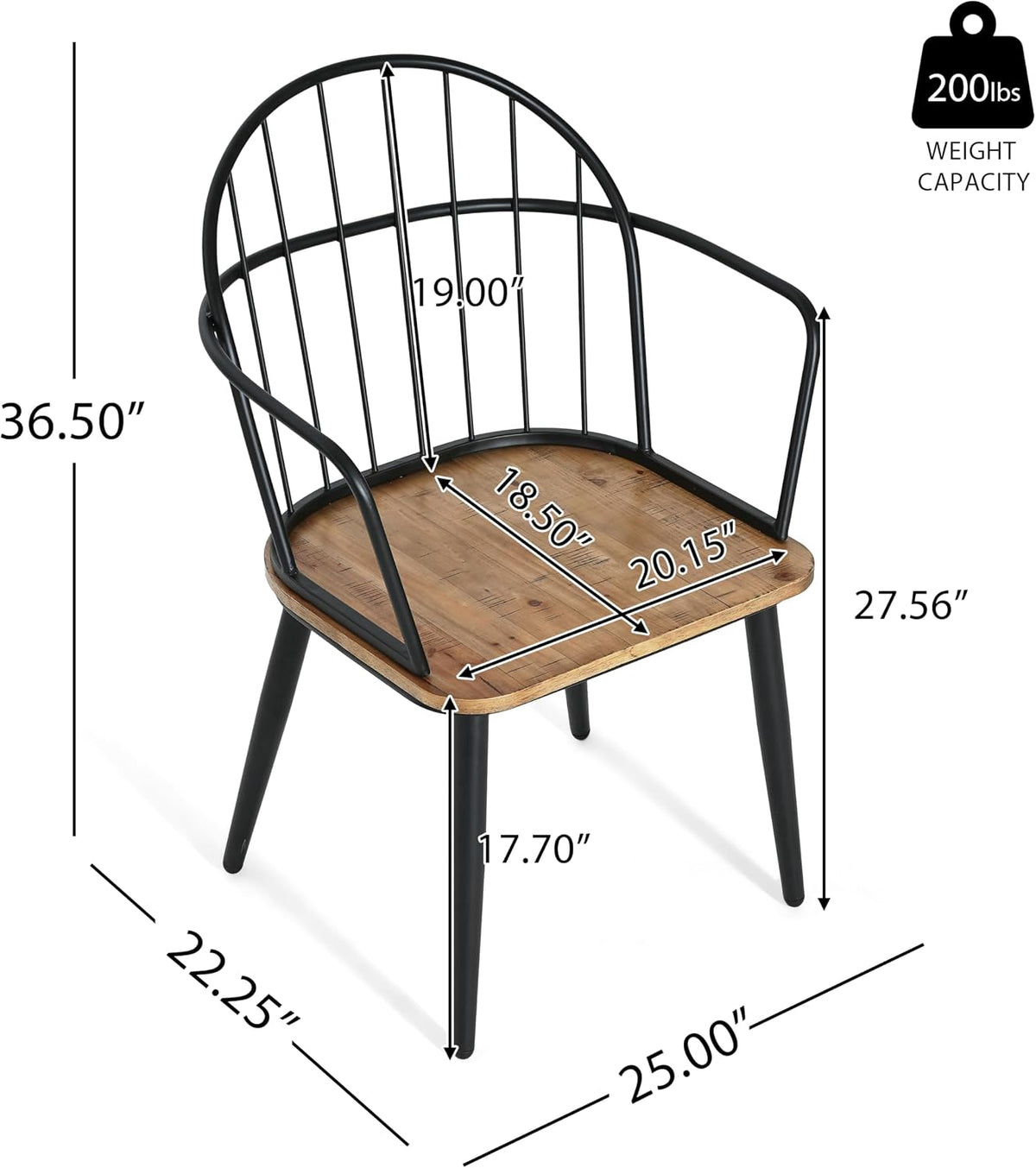 Christopher Knight Home Drats Dining Chairs Set of 2, Accent Dining Chair, Birch Finish Seating Kitchen Chair, Bucket Backrest Metal Frame Armchair, Industrial Dining Chair for Dining Room, Natural