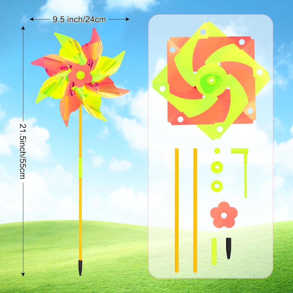 6 Pcs Reflective Pinwheels Wind Spinner for Yard and Garden, Decorative Windmill Toy Pinwheel for Kids, Colorful Garden Wind Spinners Outdoor Party Decorations, Pinwheels to Scare Birds Away