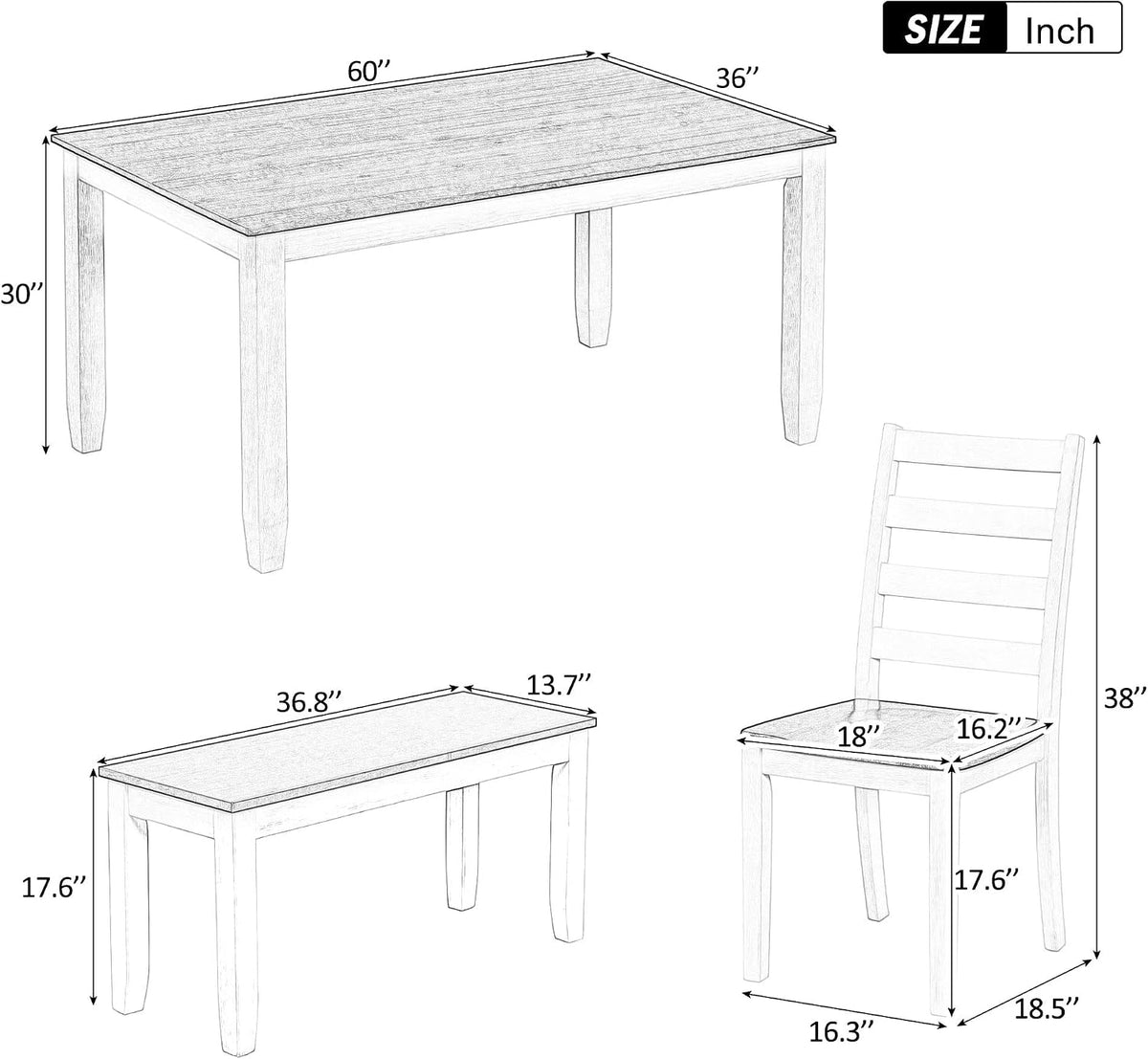 Harper & Bright Designs Rustic 6-Piece Dining Set with Table, 4 Chairs & Bench | Farmhouse Kitchen Table Set with Ergonomic Seating for Dining Room (Walnut + Cottage White)