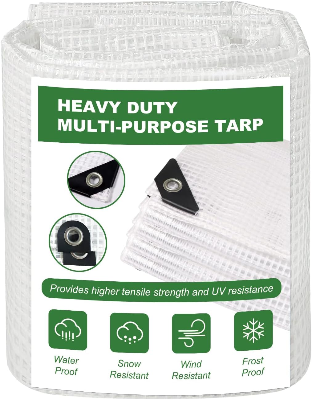 18 Mil Greenhouse Cover, 10x18 FT Clear Heavy Duty Greenhouse Tarp, UV Resistant Waterproof Green House Plastic Covering with Grommets for Garden, Farms, Nursery