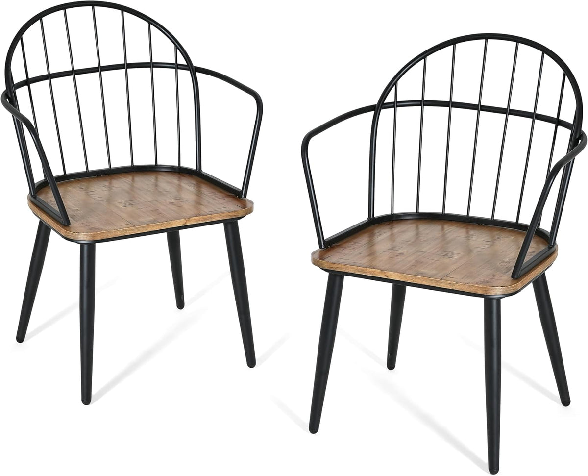 Christopher Knight Home Drats Dining Chairs Set of 2, Accent Dining Chair, Birch Finish Seating Kitchen Chair, Bucket Backrest Metal Frame Armchair, Industrial Dining Chair for Dining Room, Natural