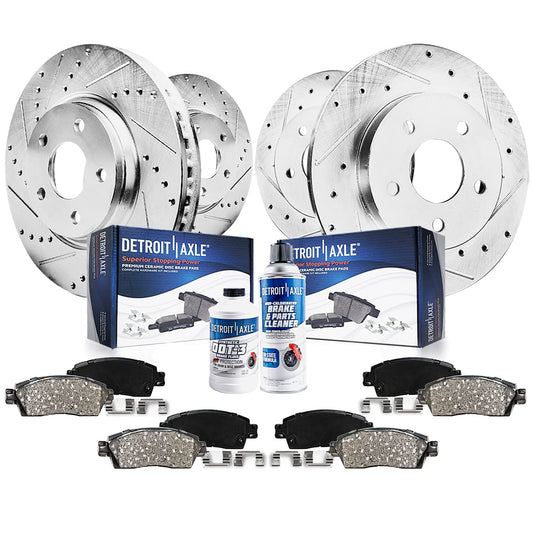 Detroit Axle - 2.0L Brake Kit for Mazda 2004-2005 3, Front and Rear Drilled & Slotted Brake Rotors Ceramic Brake Pads w/Hardware