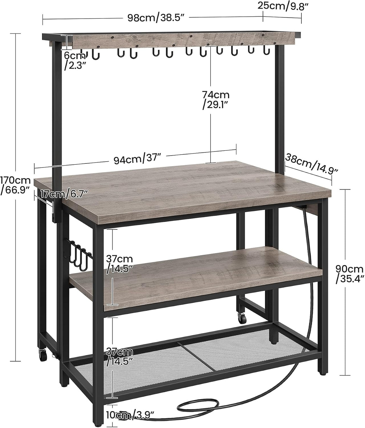 CHOEZON Kitchen Island with Power Outlet, Kitchen Island Table with Folding Top, Stationary Storage Islands, Coffee Bar with Outlets and USB Ports, for Dining Room, Living Room, Greige TZD01UBG