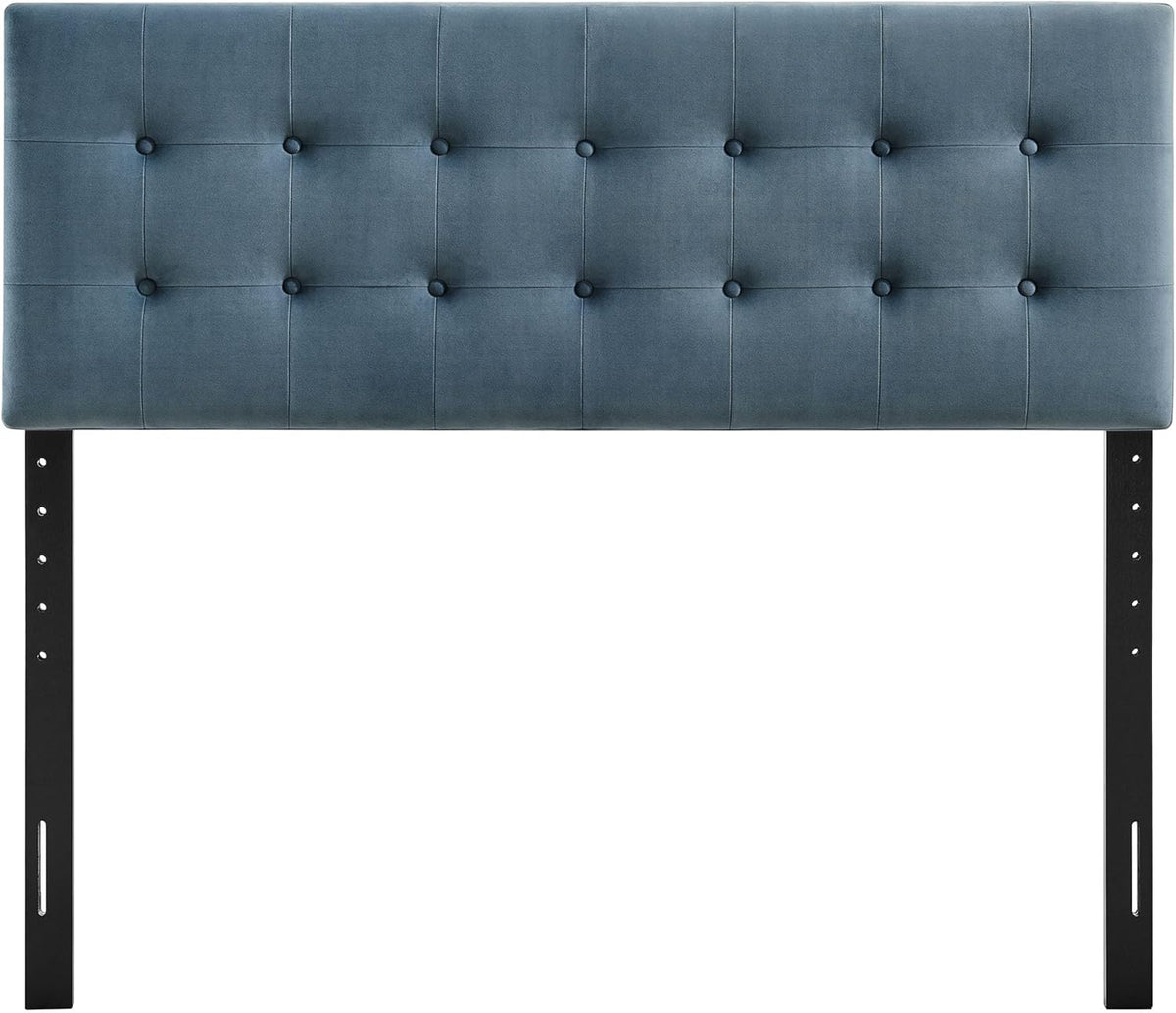 Modway Emily King Size Performance Velvet Headboard in Cadet Blue - Stain-Resistant Velvet Upholstery with Button Tufting and 7 Adjustable Height Positions