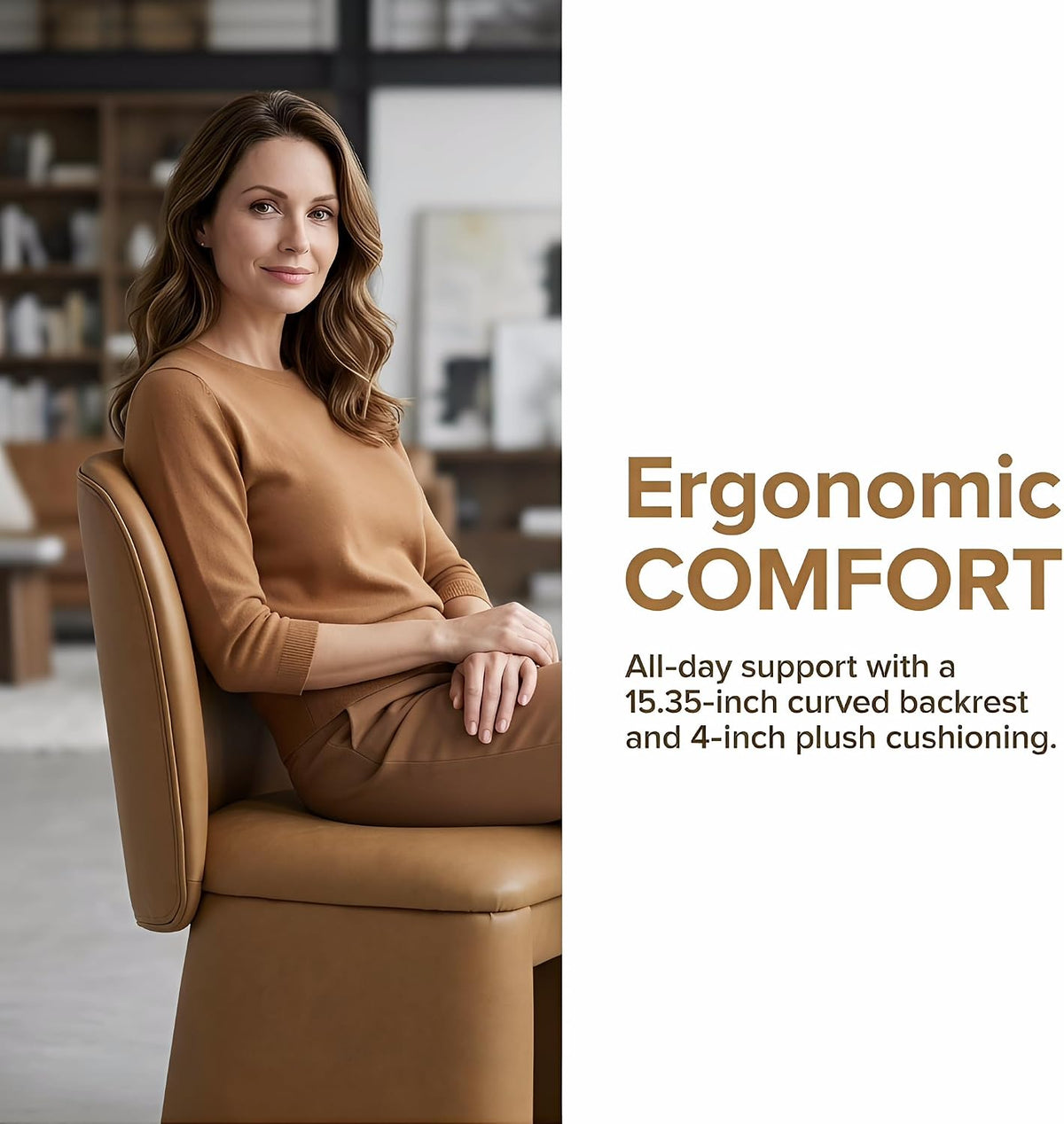 Hyfirm Modern Upholstered Dining Chairs Set of 4, Faux Leather Accent Side Dining Chairs Armless Kitchen Chairs with Curved Back Parsons Chairs for Kitchen Dining Room Living Room, Brown