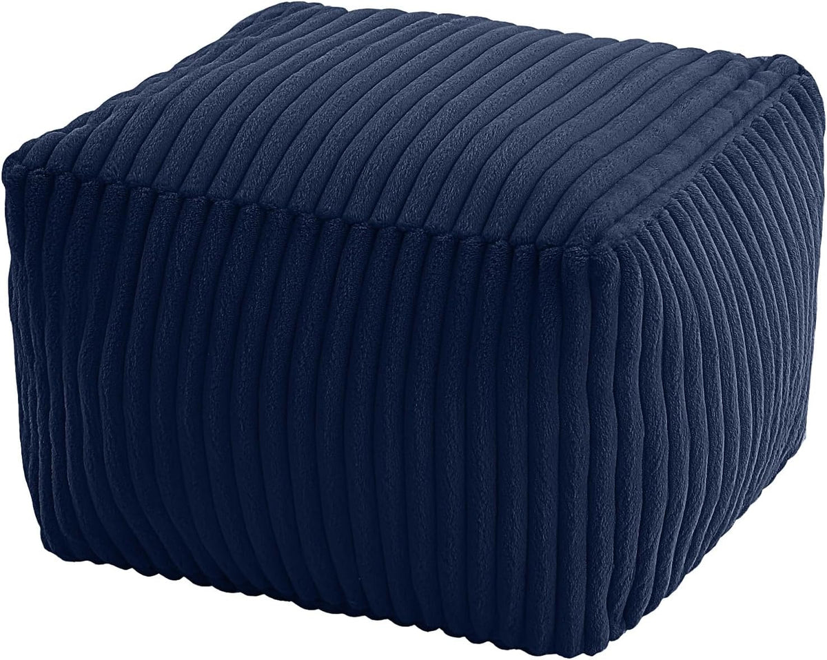 MeMoreCool Square Pouf Ottoman Foot Rest, 15 Inch Faux Fur Pouf, Navy | Fluffy faux fur square floor pouf, foam filled footrest footstool for living room couch or dorm