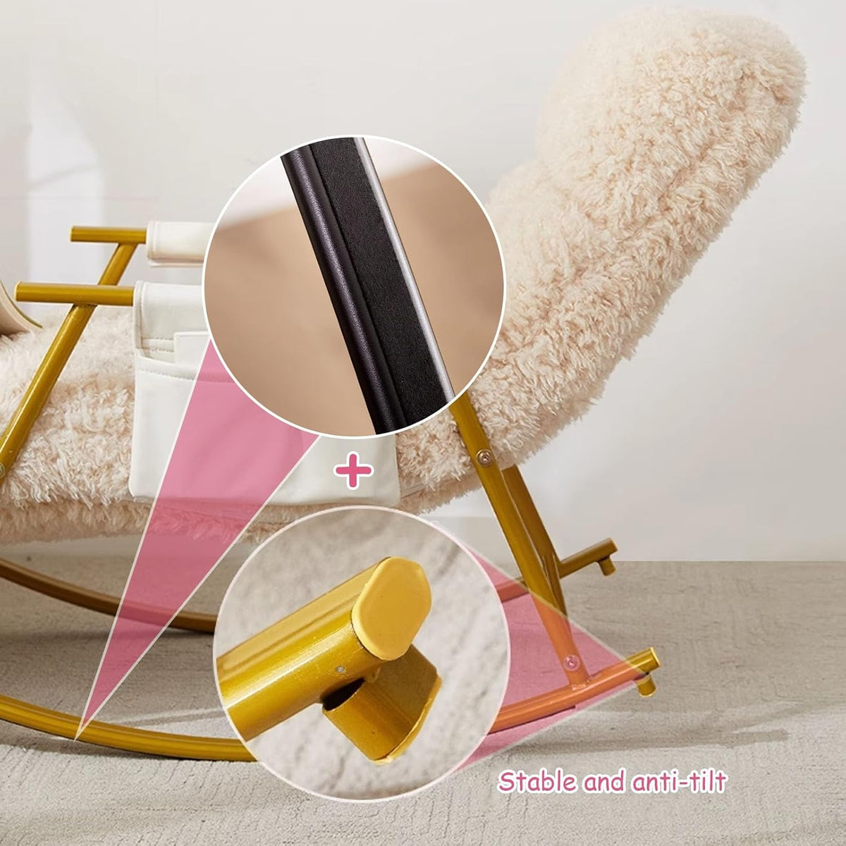 Fluffy Armchairs with Adjustable High Backrest, Rocking Chair with Side Pockets, Upholstered Glider Cozy Accent Chair, Loading Capacity 200kg/440lb