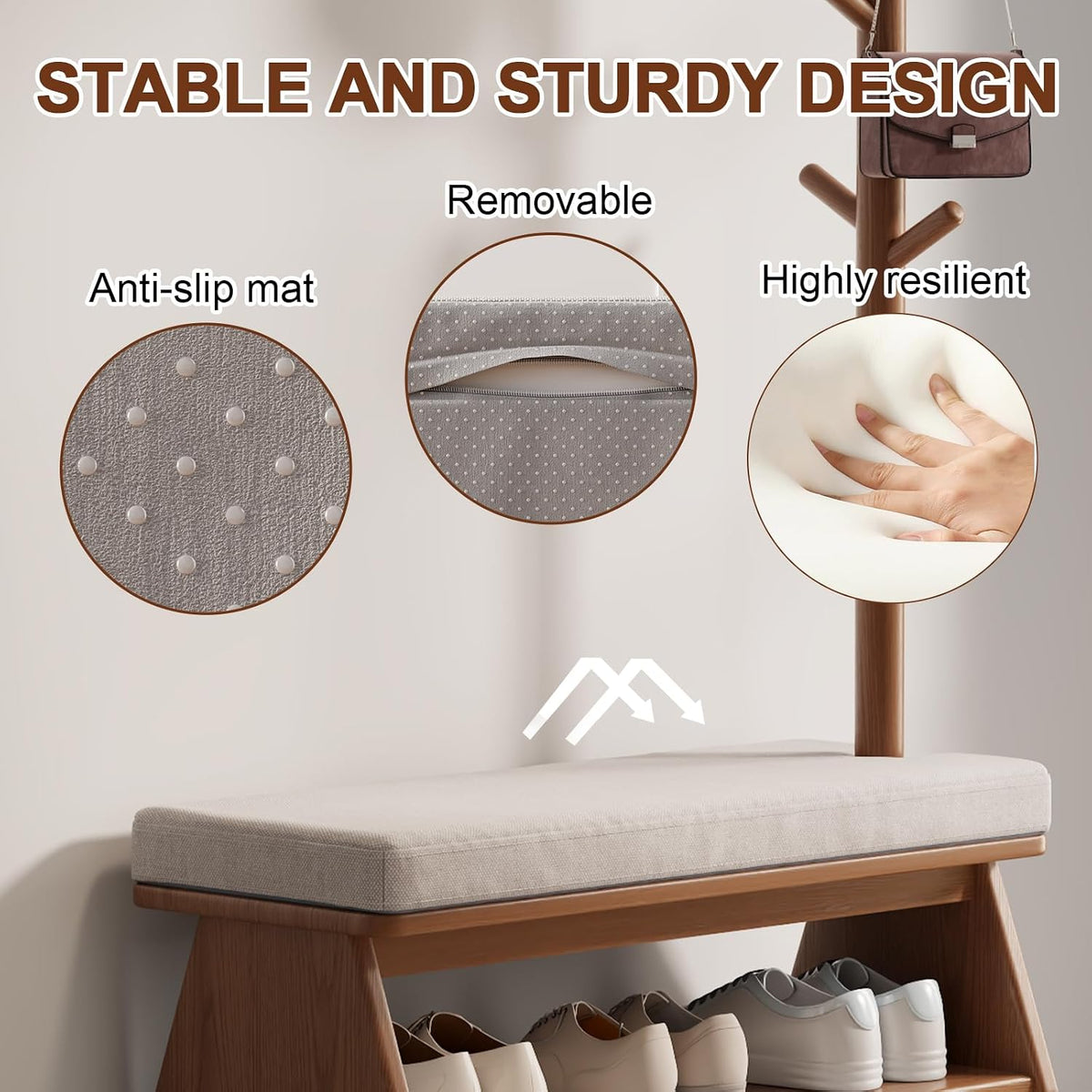 Coat Rack with Shoe Storage,Shoe Rack whit 8 Hook for Offices、Bedroom、Living Room,Small Shoe Bench,Walnut